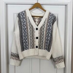 Women's 78 & Sunny Cream, Blue & Gray Patterned Sweater Cardigan